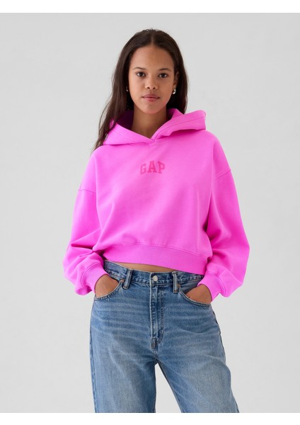 Kadın Pembe Gap Logo VintageSoft Crop Fleece Sweatshirt
