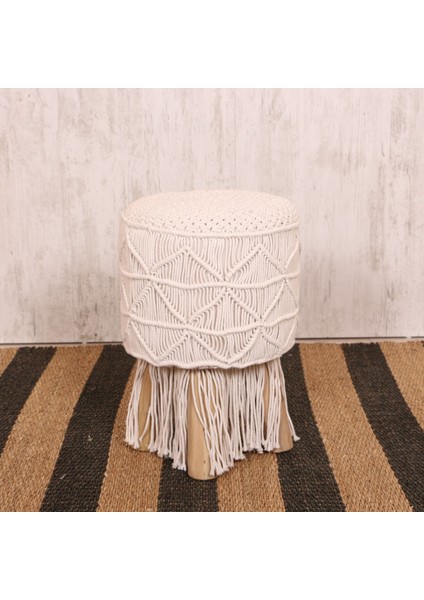 Mylamp Makrome Tabure Puf & Stools - Doğal Teak Gövde 33X48 cm fiyatları