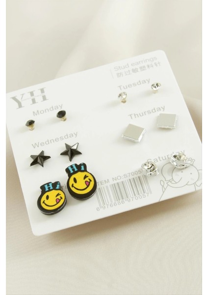 12 Adet Emoji Metal Taşlı Küpe