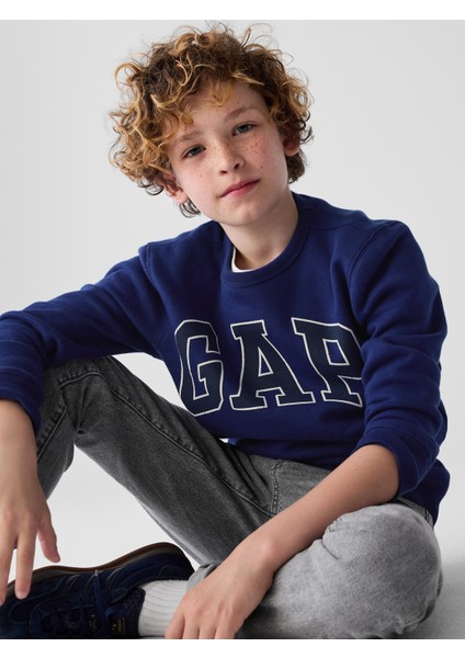 Erkek Çocuk Mavi Gap Logo Grafikli Fleece Sweatshirt fiyatları