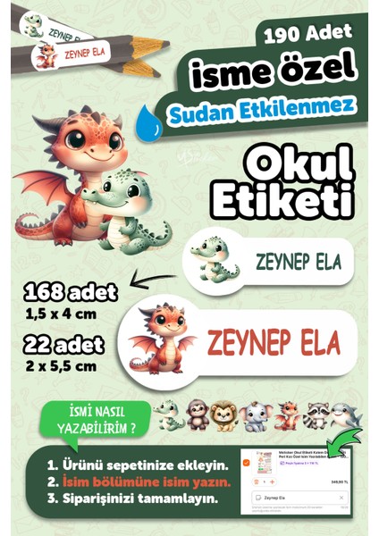 Okul Etiketi Kalem Defter Isimli Etiket Isim Yazılabilen Sevimli Hayvanlar - 190 Adet Özel Tasarım