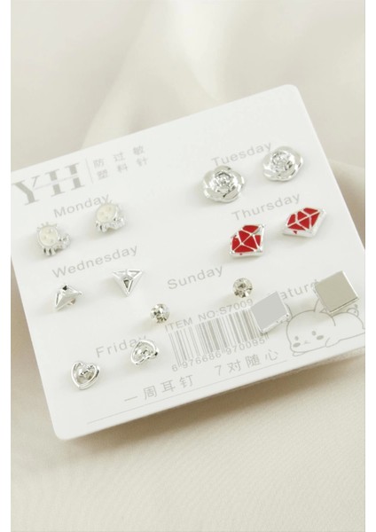 14 Adet Karışık Metal Taşlı Küpe