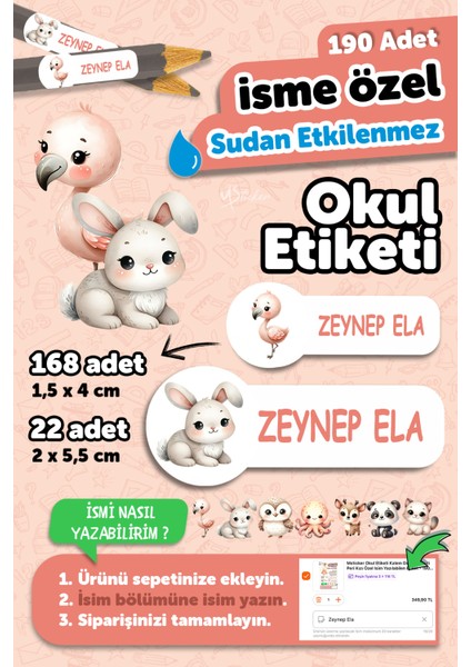 Okul Etiketi Kalem Defter Isimli Etiket Isim Yazılabilen Tatlı Hayvanlar - 190 Adet Özel Tasarım