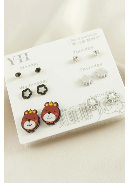 12 Adet Köpek Metal Taşlı Küpe