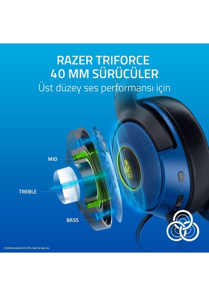 Kraken V3 x - Fortnite Edition Kablolu USB Oyun Kulaklığı (Ultra Hafif Kulaklık, 40MM Triforce Hoparlörler, Hyperclear Mikrofon, Rgb) Fortnite