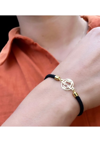 14 Ayar Plakalı Altın Hande Ismine Özel Siyah Örgü Ipli Kız Çocuk Figürlü Hediye BILEKLIK-525ISIM