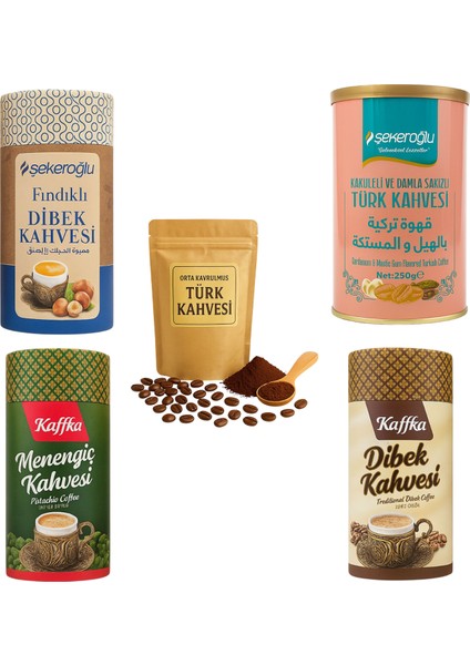 Kaffka & Şekeroğlu Karışık Türk Kahvesi Seti – 5 Çeşit Lezzet (4X200gr + 1X250gr)