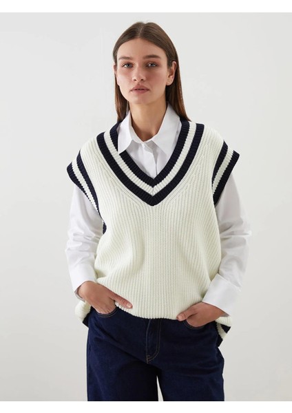 Lcw Modest V Yaka Kadın Triko Süveter (W5)