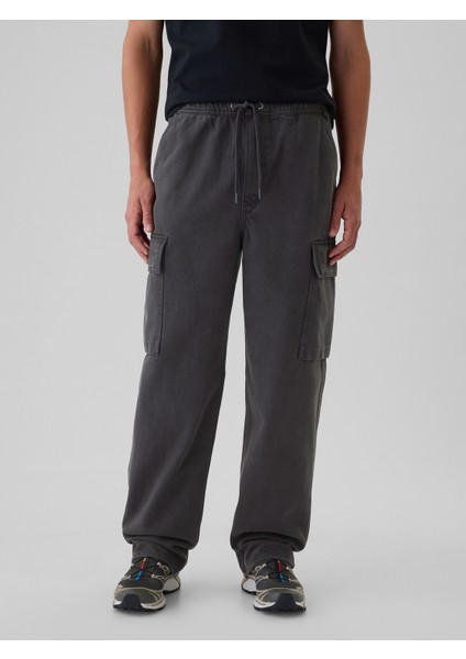 Erkek Lacivert Baggy Kargo Jean Pantolon