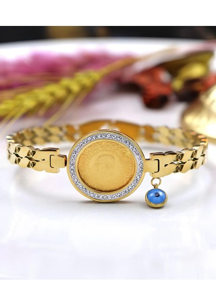 22 Ayar Çeyrek Altınlı Çelik Kelepçe Bileklik fiyatları