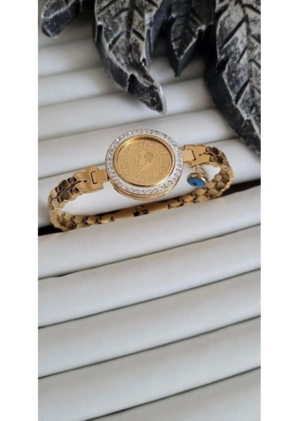 22 Ayar Çeyrek Altınlı Çelik Kelepçe Bileklik modelleri