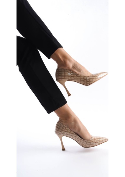 Harper Premium Kadın Nude Kroko Rugan Stiletto