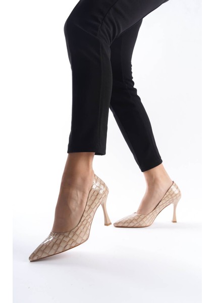 Harper Premium Kadın Nude Kroko Rugan Stiletto modelleri