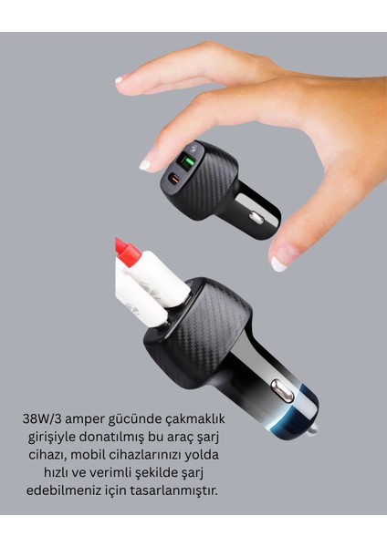 3A Güç Kapasiteli USB & Type-C Çakmaklık Şarj Adaptörü fiyatları