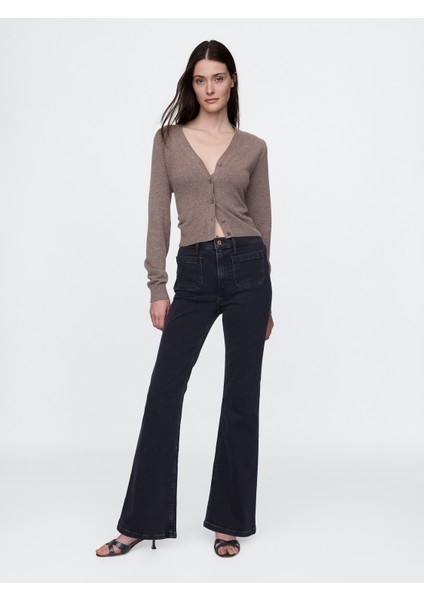 Kadın Siyah High Rise '70S Flare Jean Pantolon
