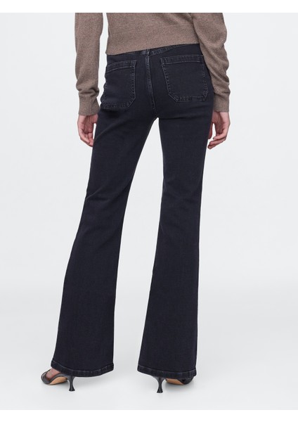 Kadın Siyah High Rise '70S Flare Jean Pantolon