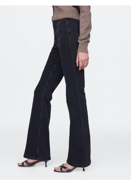 Kadın Siyah High Rise '70S Flare Jean Pantolon