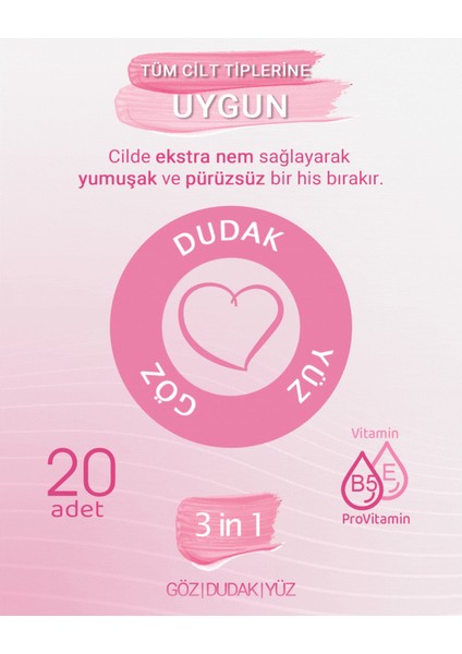 3'ü 1 Arada Makyaj Temizleme Mendili 3X20 (60 Yaprak) fiyatları