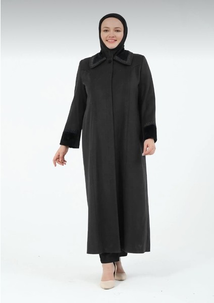 Neva Kadın Büyük Beden Astarlı Tesettür Anne Kaşe Manto