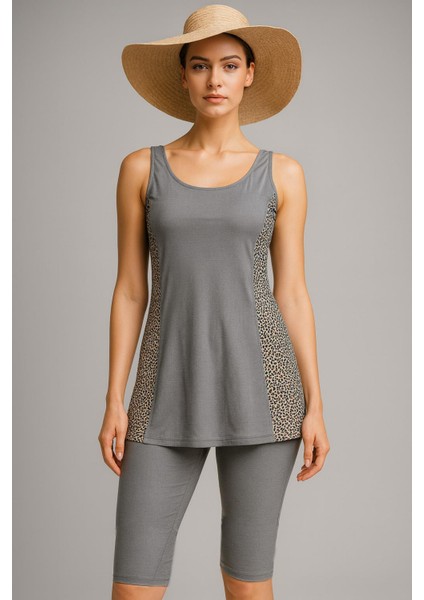 Gri Renk Leopar Detaylı 2 Parça Yarı Kapalı Mayo Takımı – Iç Dikili Büstiyerli 25159 fiyatları