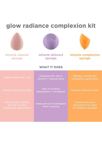 RT-4244 Glow Radiance Complexion Kit Cilt Bakım Makyaj Süngeri Seti fırsatları