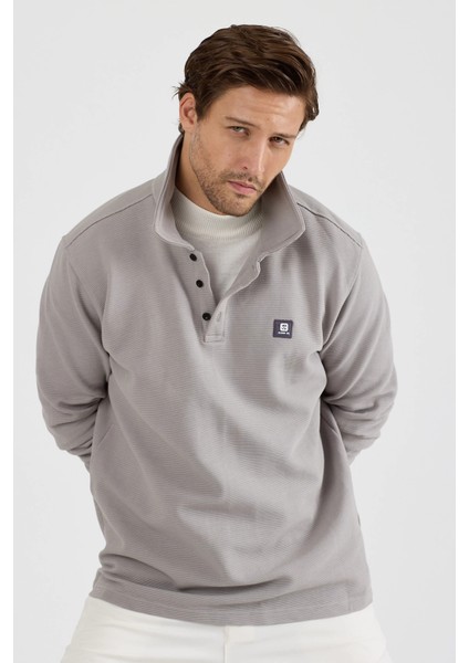 Erkek Polo Yaka Fitilli Sweatshirt Gri fiyatları