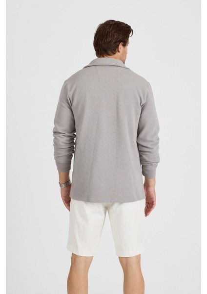 Erkek Polo Yaka Fitilli Sweatshirt Gri fırsatları