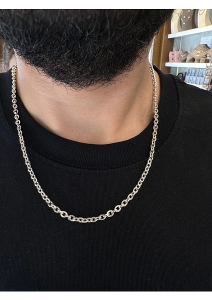 3,7 mm Yuvarlak Halka Zincir Erkek Gümüş Kolye