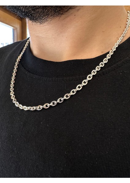 3,7 mm Yuvarlak Halka Zincir Erkek Gümüş Kolye modelleri