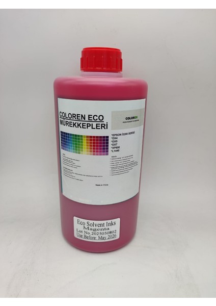 EPSON İ3200 / DX5 / DX4 / XP600 SERİSİ İÇİN ECO SOLVENT MÜREKKEP MAGENTA 1 LT