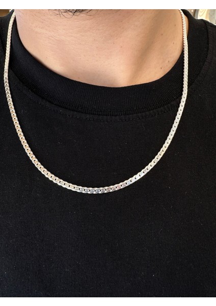 3 mm Italyan Ezme Gurmet Zincir Erkek Gümüş Kolye