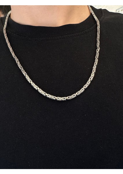 2,5 mm Kare Kral Zincir Erkek Gümüş Kolye