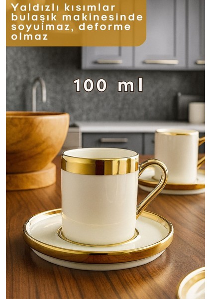 Altın Yaldızlı Gold 6 Kişilik Porselen Fincan Seti 12 Parça Türk Kahvesi Takımı Kahve Fincanı 100 ml fiyatları