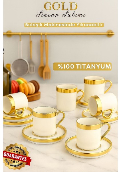 Altın Yaldızlı Gold 6 Kişilik Porselen Fincan Seti 12 Parça Türk Kahvesi Takımı Kahve Fincanı 100 ml indirimleri