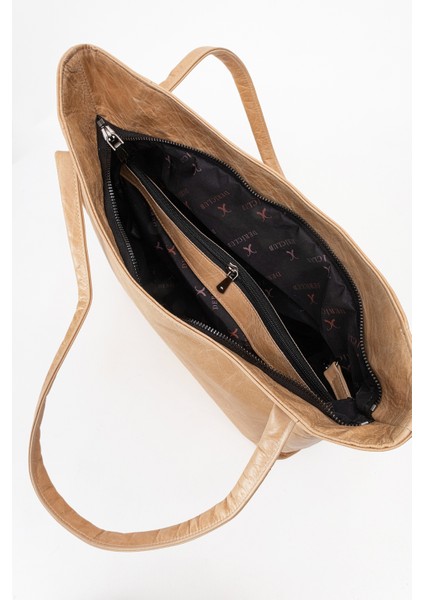 Nova Kadın Çift Saplı Shopper Çanta Gerçek Deri Bej fırsatları