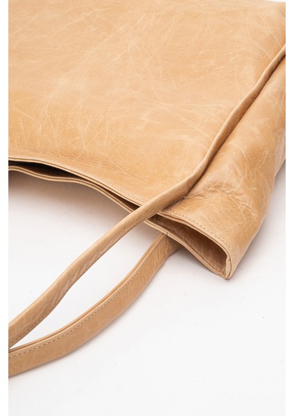 Nova Kadın Çift Saplı Shopper Çanta Gerçek Deri Bej indirimleri