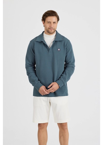 Erkek Polo Yaka Fitilli Sweatshirt Mint fiyatları