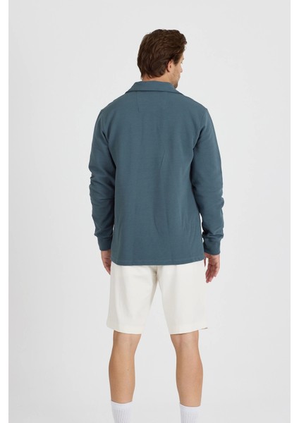 Erkek Polo Yaka Fitilli Sweatshirt Mint indirimleri