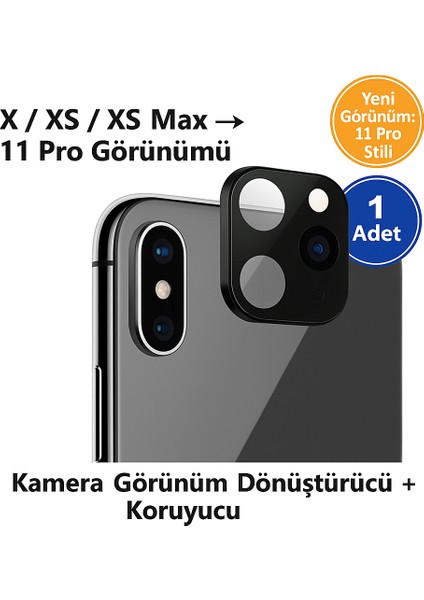 iPhone x / Xs / Xs Max Uyumlu Kamera Dönüştürücü Siyah Çerçeve – iPhone 11 Pro Görünümü + Koruyucu