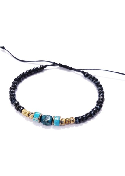 Mavi Varisit ve Hematit Doğaltaşlı Desenli Siyah Miyuki Round Boncuklu Unisex Bileklik modelleri