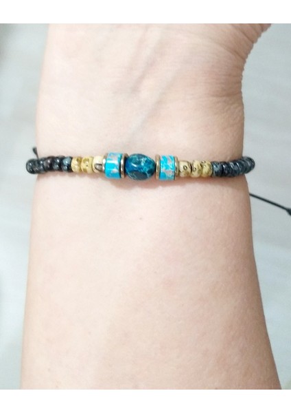 Mavi Varisit ve Hematit Doğaltaşlı Desenli Siyah Miyuki Round Boncuklu Unisex Bileklik indirimleri