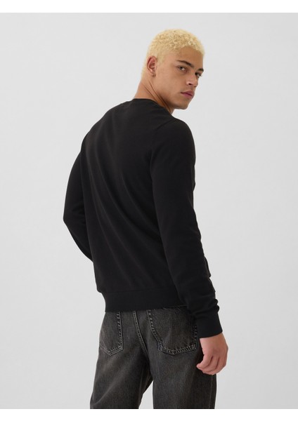 Erkek Siyah %100 Pamuk Crew Kazak fırsatları