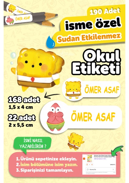 Okul Etiketi Kalem Defter Isimli Etiket Isim Yazılabilen Stetch - 190 Adet Özel Tasarım