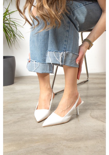 Günlük Kadın Sivri Burun Düz Desensiz Ince Arkası Açık Topuklu Zara Model Abiye Ayakkabı 101A