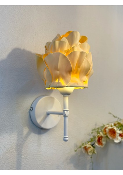 Butter Yellow - Sarı Eva Anemon Tasarım Kablosuz Pilli Aplik - Alt Beyaz Tüm Boy 35 cm fiyatları