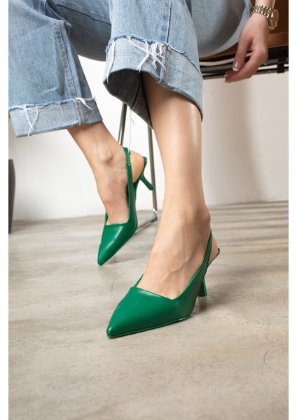 Günlük Kadın Sivri Burun Düz Desensiz Ince Arkası Açık Topuklu Zara Model Abiye Ayakkabı 101A