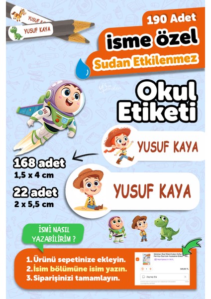 Okul Etiketi Kalem Defter Isimli Etiket Isim Yazılabilen Tatlı Canavarlar - 190 Adet Özel Tasarım