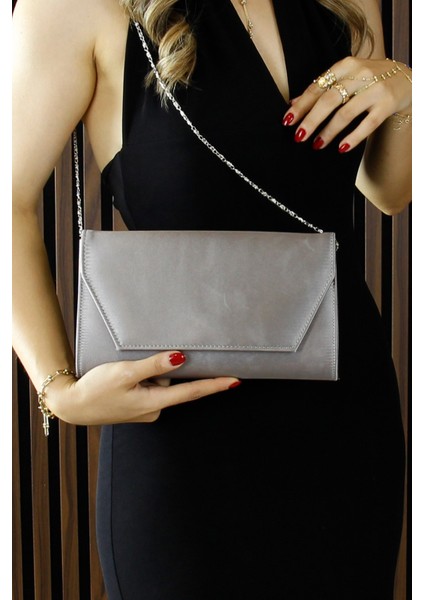 Antrasit Saten Zincir Askılı Manyetik Kapaklı Iç Cepli Zarif Abiye El Çantası modelleri