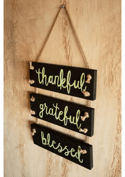 3'lü El Yapımı Jüt Halat Askılı Rengarenk Mottolu Ahşap Iç ve Dış Mekan Bohem Duvar Panosu