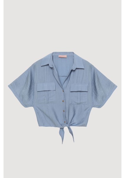 Ön Bağlama Detaylı Çift Cepli Gömlek Şeker Pembe